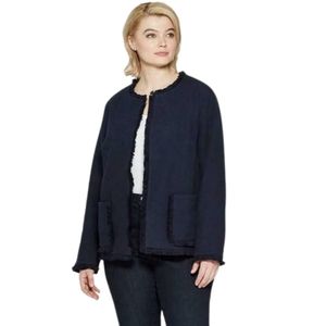 AVA & VIV Blue Tweed Fringe Frayed Trim Hem Jacket 2X NWT